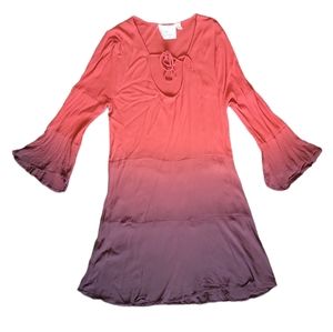 Green Dragon Red Ombre Gauzy Boho Dress - M